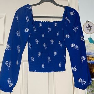 Abercrombie Long Sleeve Smocked Blue Floral Top